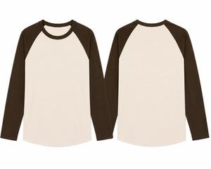 Camiseta de Manga Larga Raglán para Hombre, Color Crema Marrón en Contraste, Cuello Redondo, Corte Casual, Tejido de Punto, 100% Algodón, Color Sólido, Largo Regular - Product Image 1