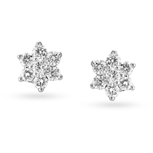 Boucles d'oreilles clous fleur en diamant de laboratoire taille ronde, or massif 14 carats, bijoux minimalistes pour usage quotidien pour femme, boucles d'oreilles clous en diamant en grappe - Product Image 1