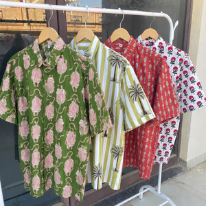 เสื้อเชิ้ตผู้ชายผ้าฝ้ายแท้พิมพ์ลายบล็อก แห้งเร็ว สวมใส่สบาย เหมาะสำหรับกิจกรรมกลางแจ้งในฤดูร้อน-ชุดพักผ่อน - Product Image 1