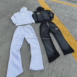 Ensemble de jogging vintage personnalisé pour hommes Survêtement zippé délavé à l'acide avec survêtement à capuche et pantalon de survêtement évasé à jambe droite pour l'hiver - Product Image 3