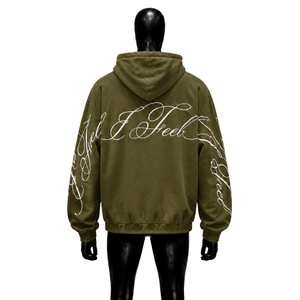 Sudadera con capucha verde oliva extragrande con cremallera, atemporal, moderna, lisa, para exhibición frontal en maniquí, catálogo de comercio electrónico, boutique. - Product Image 2