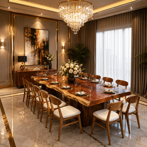 Ensemble de table à manger en teck avec chaises, 10 pièces, style contemporain, luxe bio, écologique, durable, bord brut - Product Image 5