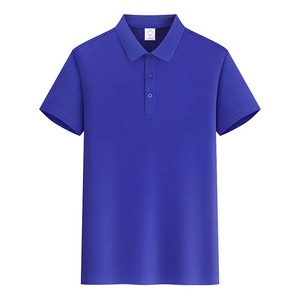 Camisa Polo de Manga Corta Azul Sólido para Hombre, Tejido de Punto, Corte Regular, Cierre de Botones, Estilo Casual, Camisa de Poliéster - Product Image 1