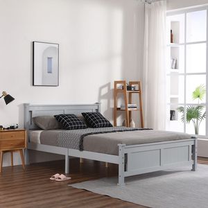 Letto matrimoniale in legno con pannello decorativo a motivo verticale grigio - Product Image 3