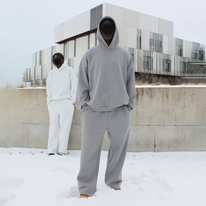 Custom 80%cotton 20%polyester Blank Fleece Quick Dry Winter Hoodie and Jogger Sweatpants <b>Set</b> Tracksuit for Men's 2026 - Product Image 1
