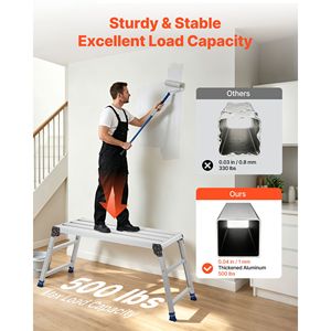 Piattaforma di Lavoro Pieghevole Resistente, Altezza Regolabile 23-34,5 Pollici, Sgabello in Alluminio 40 X 18, Capacità di Carico 500 Libbre, Antiscivolo - Product Image 2