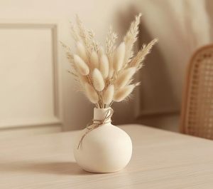 Cream <b>Ceramic</b> Glazed Pebble <b>Vase</b> Round Modern Minimalist Flower Holder for Desktop Home Decor - Product Image 6