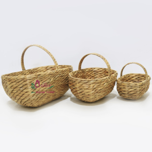 New Design Water Hyacinth <b>Gift</b> <b>Basket</b> Set of 3 Picnic Organizer Arched Handle - Product Image 1