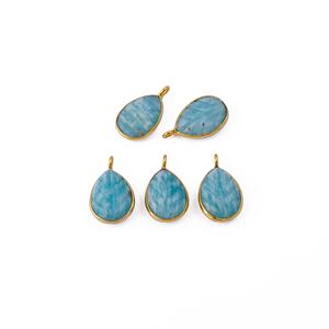 จี้อัญมณีอเมซอนไนต์ทำมือชุดฝาพร้อมจี้รูปหยดน้ำสีทองสลักรูปใบไม้จี้แฟชั่นและเสน่ห์ - Product Image 1