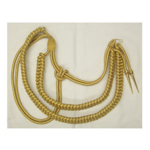 Aiguillette britannique en soie jaune avec pompon, cordon tressé en Mylar, mélange de coton et de matériaux avec embout en laiton pour uniformes, robes ou sacs - Product Image 1