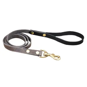 Classic Leather Dog Leash Hand-free Solid Brass Hook Pet Leads 5ft Training Custom Designer With Logo