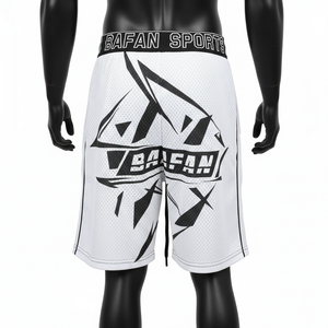 Pantalones cortos deportivos de malla para hombre, de alta calidad, 150 GSM, poliéster, secado rápido, diseño de panel blanco, impresión personalizada, pantalones cortos de malla para entrenamiento. - Product Image 2