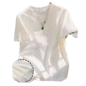 Camiseta Blanca de Cuello Redondo y Manga Corta para Hombre, Bordada, Antiarrugas, Ecológica, Casual, Corte Regular, 100% Algodón, Color Sólido - Product Image 1