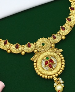 Matte Finish Jewelry Indian Design Gold Plated Matte Finish Necklace Earrings Fashion Jewelry <b>Set</b> for <b>Women</b> Wedding Collection - Product Image 2