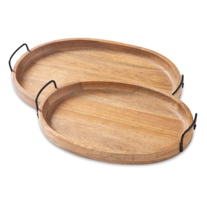 Plateau de service ovale en bois, fait main, design traditionnel chinois, finition polie, couleur unie, vaisselle et assiettes, plat fait main - Product Image 2