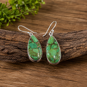 Pendientes Colgantes de Plata de Ley 925 con Turquesa Verde Cobre, Hechos a Mano, Estilo Boho, Joyería de Oro Rosa y Oro Amarillo para Mujer - Product Image 1