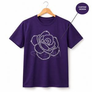 T-shirt unisexe Cosh International à manches courtes, imprimé roses et strass violets, coupe classique, en jersey de coton, col rond, pour usage décontracté - Product Image 5