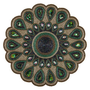 Set de table rond multicolore en perles de verre à sequins, motif paon, pour mariage, dessous de plat, isolation thermique pour table à manger - Product Image 1