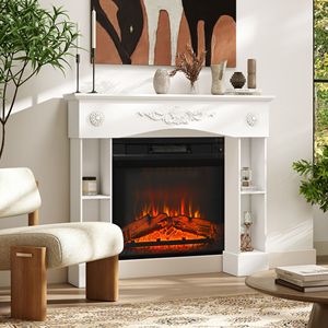 Cornice per Caminetto Elettrico Autoportante in Stile Barocco Bianco con Gambe, 115 cm L x 100 cm H - Product Image 2