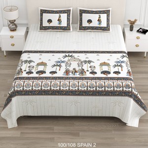 Elegante Juego de Sábanas de Algodón Estampado Tradicional con 2 Fundas de Almohada, Ropa de Cama Suave y Ligera para Dormitorio - Product Image 3