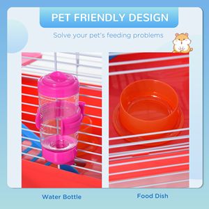 Gabbia per Criceti da 18,5 Pollici con Ruota per Esercizio e Bottiglia d'Acqua, Design a 2 Piani, Gabbia per Piccoli Animali in Rosso - Product Image 4