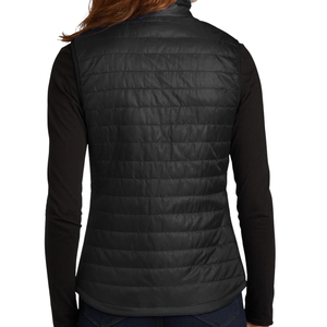 Gilet matelassé noir AKA Puffy pour femme, gilet rembourré léger brodé sans manches avec fermeture éclair, veste chaude pour l'extérieur - Product Image 4