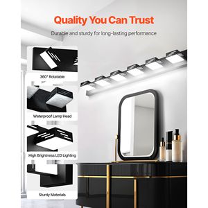 Lámpara de Vanidad LED Moderna de 6 Luces, 40.35 Pulgadas, Acabado Negro, Iluminación de Pared para Baño con Espejo Cromado, IP44 Impermeable - Product Image 3