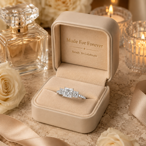 Anillo de compromiso con diamante de corte princesa de 0.60 quilates |   Engaste de Oro Blanco con Puntas |   Joyería Fina Nupcial con Tres Piedras Incrustadas para Mujer - Product Image 4