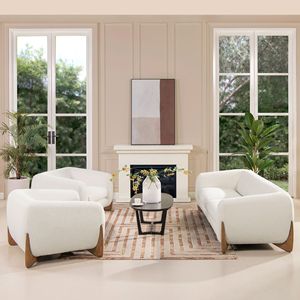 Poltrona Alpine 44'' Sherpa in Bouclé Bianco Avorio, Elegante Sedia per Soggiorno - Product Image 2