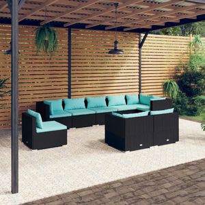 Set salotto in 9 pezzi in Poly Rattan nero con cuscini mobili da esterno - Product Image 1