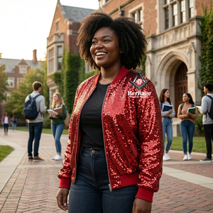 Heritage Masonic Regalia Women’s Red <b>Sequin</b> Varsity <b>Jacket</b> Long Sleeve Zip Up Baseball Bomber <b>Jacket</b> Greek Apparel - Product Image 2