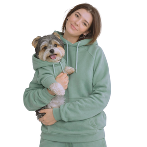 เสื้อฮู้ดสำหรับสุนัขและเจ้าของ ชุดเข้าชุดกัน อบอุ่น ทันสมัย สวมใส่สบาย สำหรับสัตว์เลี้ยงและคน สีเขียวอมฟ้า - Product Image 1