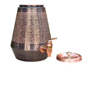 Distributeur d'eau en cuivre pur martelé 5L avec support et verre, réservoir de stockage d'eau ayurvédique artisanal avec joint en laiton anti-fuite - Product Image 6