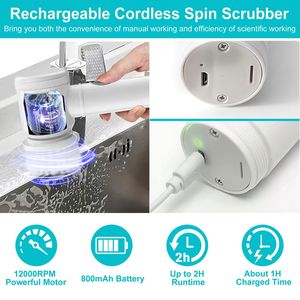 Spazzola Elettrica Senza Fili a 5 Testine per Pulizia, Ricaricabile, con Testine Sostituibili per Cucina e Doccia - Product Image 5