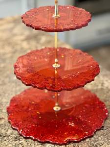 Two Piece Resin Cake Stand <b>Red</b> <b>Glitter</b> Handmade Multi-Layer Display Stand Eco-Friendly Dishwasher Safe Customized Designs - Product Image 2