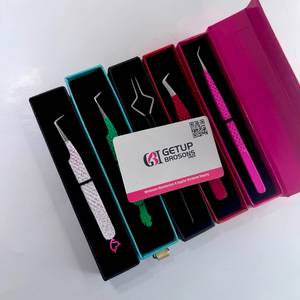 Pince à épiler professionnelle pour extensions de cils, revêtement poudré, texture diamant, ensemble de pinces à volume pour cils, personnalisable avec logo, vente en gros - Product Image 1