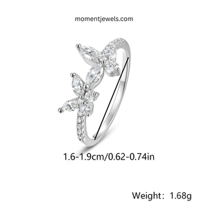 Bague Moissanite en forme de papillon délicat, en argent sterling S925 plaqué platine, anti-ternissement, avec fil torsadé, pour mariage, vente en gros - Product Image 5