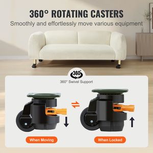 Set di 4 Ruote Girevoli a 360° per Carichi Pesanti (Diametro 2 Pollici) - Capacità di Carico 1100 Libbre - Costruzione in PU e Acciaio - Product Image 4