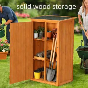 Armadio da Giardino Impermeabile per Esterni, Casetta Porta Attrezzi in Legno con Tetto Piatto e Porta con Serratura per Stoccaggio all'Aperto - Product Image 5
