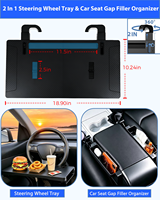 Organisateur 2-en-1 pour volant et espace entre les sièges de voiture, support d'ordinateur portable en PVC avec porte-téléphone, porte-gobelet et compartiments de rangement