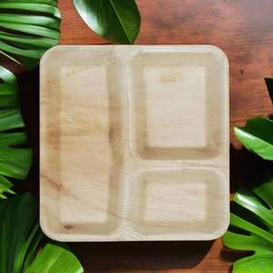 Assiettes carrées en feuilles de palmier Areca à 3 compartiments de 10 pouces |   Assiettes jetables écologiques et biodégradables - Product Image 1