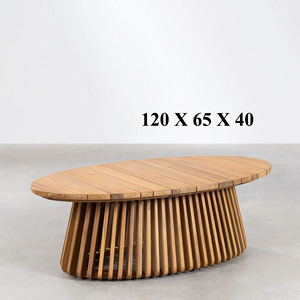 Mesa de Centro Moderna Minimalista Ovalada con Tapa Elevable, Madera Hecha a Mano, Mueble Duradero para Sala de Estar, Material de Teca, Modelo Christy - Product Image 2