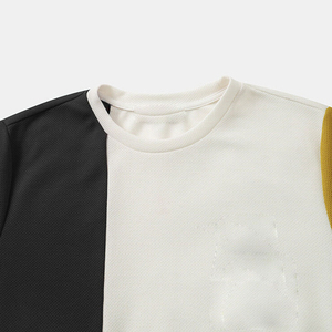 Men's Color Blocked Short Sleeve O-Neck T-<b>Shirt</b> Knitted Regular Fit Casual <b>Patchwork</b> Design White Black Gray Yellow - Product Image 3