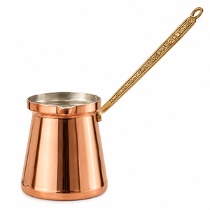 Cafetera turca de cobre liso, Cezve árabe, Ibrik griego, Briki, calentador de leche para estufa con mango de latón con filigrana ornamentada, OEMs - Product Image 1