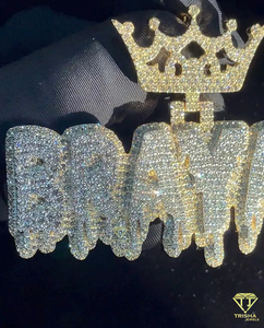 Pendentif de luxe « BRAYAN » avec couronne et diamant Moissanite, chaîne cubaine, bijoux Hip Hop - Product Image 4