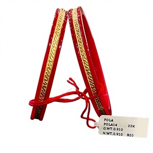22K Solid Gold Red Pola <b>Bangles</b> Traditional Bengali Jewelry For Women Genuine Gold Inlaid Red Resin <b>Bracelet</b> Lightweight - Product Image 1