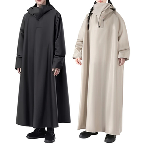 Poncho Impermeable Largo con Capucha y Cuello Alto, Unisex, para Adultos, Color Negro Beige Sólido, Corte Regular, para Todas las Estaciones, Ropa para Exteriores - Product Image 3