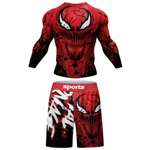 <b>Men</b> Compression Rash Guard Set Red Black Venom Print <b>Three</b> <b>Quarter</b> Sleeve Quick Dry Sports <b>Shorts</b> Kit - Product Image 1