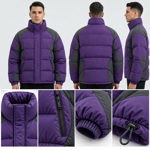 Veste matelassée unisexe couleur gris violet, manteau d'hiver à col montant, fermeture éclair, streetwear d'extérieur, étiquette privée personnalisée OEM ODM - Product Image 4