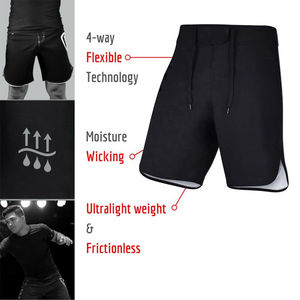 Shorts MMA personnalisés noirs avec logo – Vente chaude – Short de grappling en nylon 100 % polyester et élasthanne pour la boxe et l'entraînement de combat - Product Image 2
